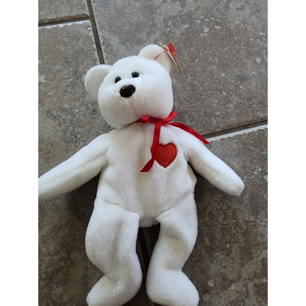 Ty Beanie Baby Valentina the Bear White Plush Red Heart 1998 Valentine Bear - Picture 1 of 2